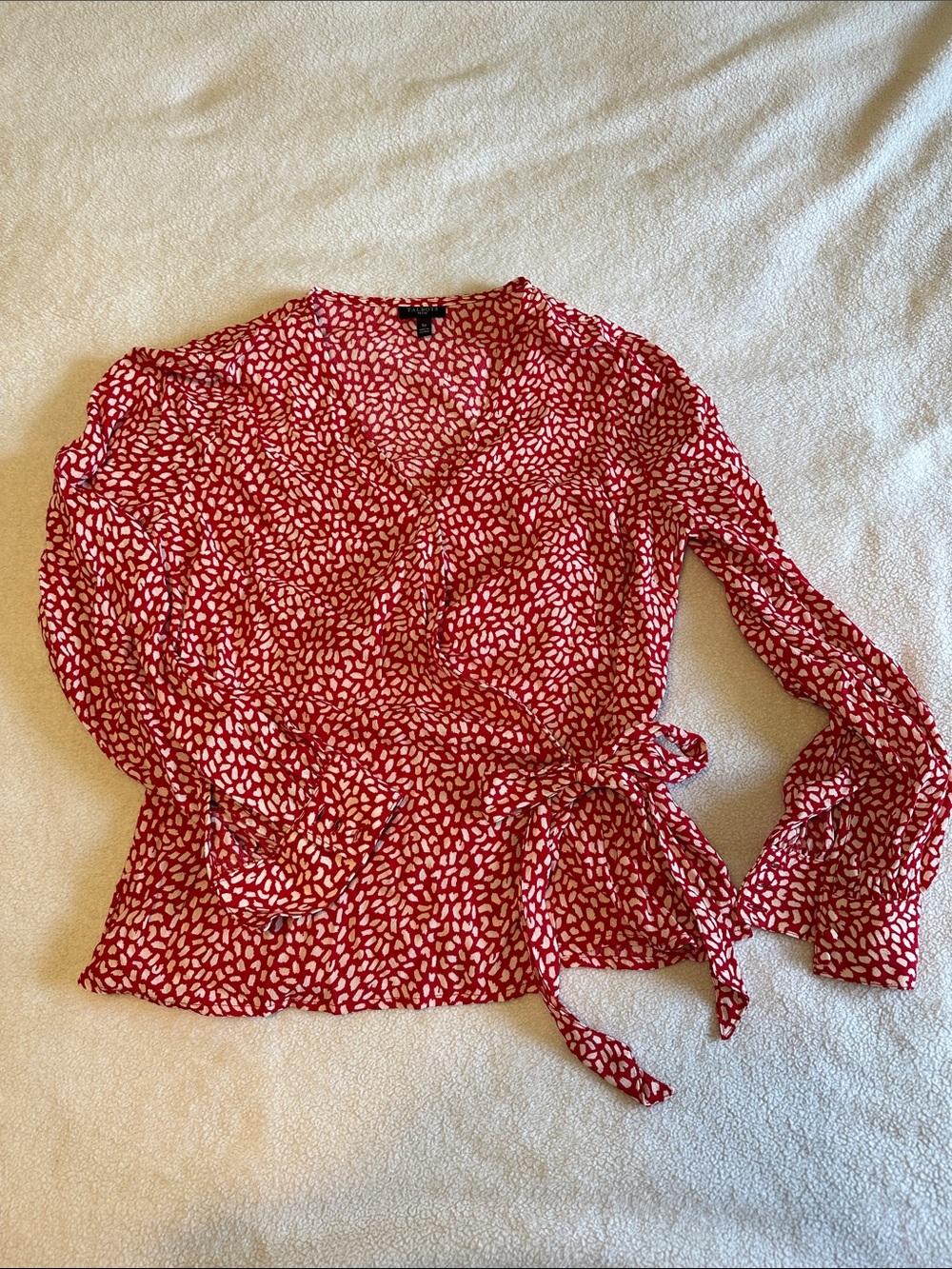 Talbots Petite Red Printed Wrap Blouse - Women